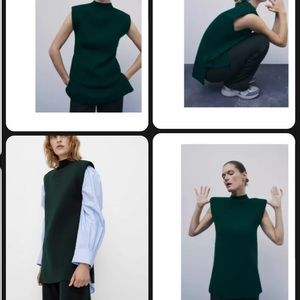 Zara Dark Green Sleeveless Turtleneck Sweater